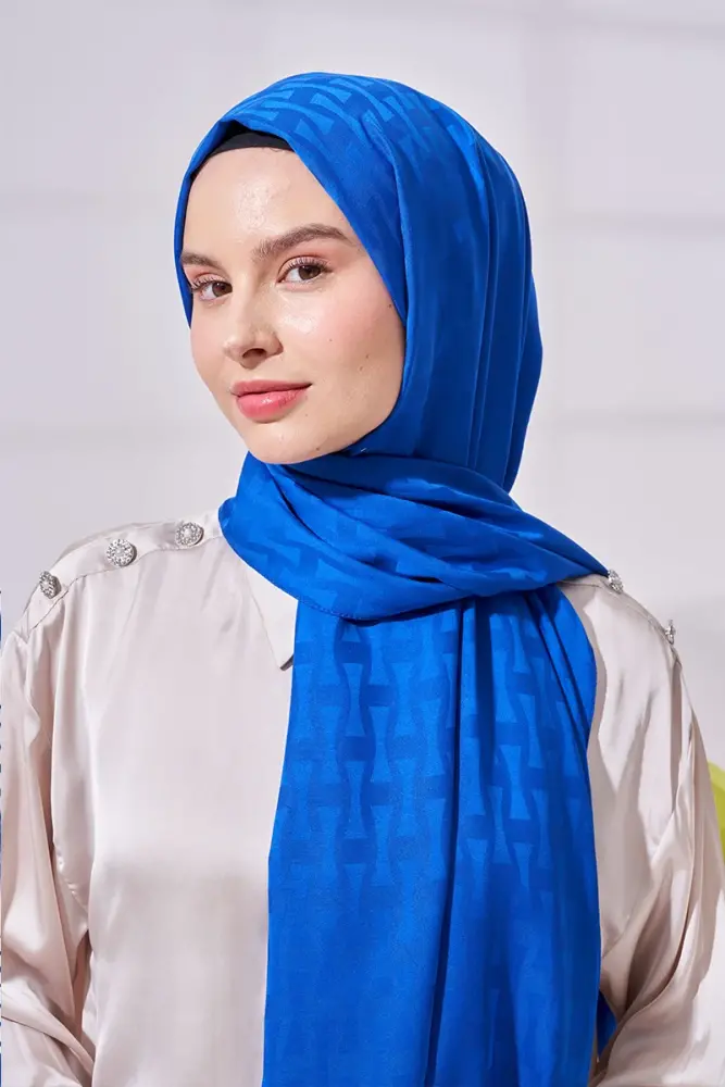 Silky Jacquard Lara Hijab Vectorial Pattern - Sax - 1