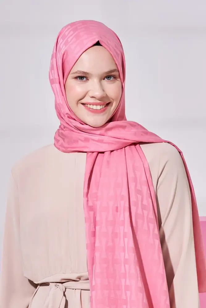 Silky Jacquard Lara Hijab Vectorial Pattern - Sweet Pink - 1