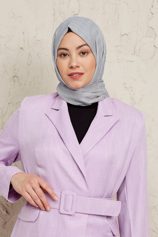 Silky Jacquard Note Hijab Crowbar Pattern - Gray - 2