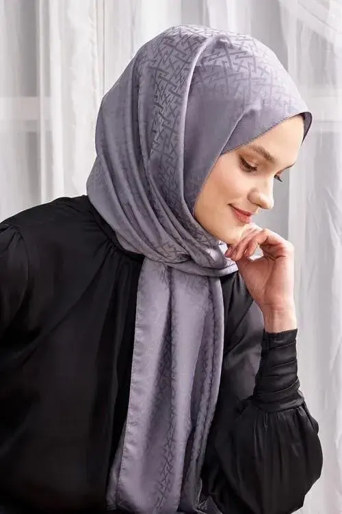 Silky Jacquard Note Hijab Elliptick Pattern - Anthracite - 1