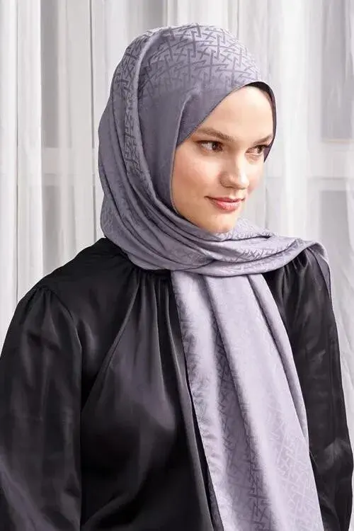 Silky Jacquard Note Hijab Elliptick Pattern - Anthracite - 4