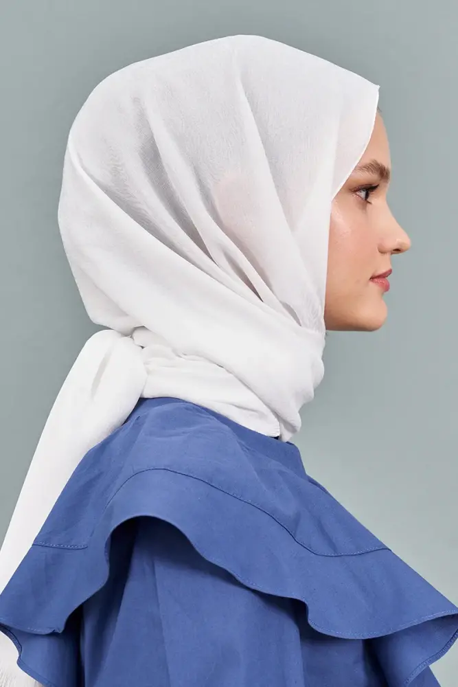 Silky Jacquard Note Hijab Tree Bark Pattern - White - 4
