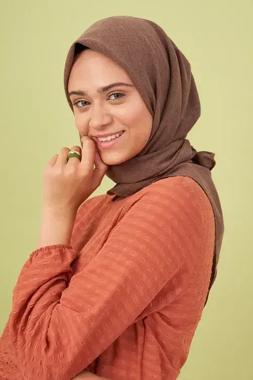 Taşlanmış Pamuk Eşarp - Kahverengi 