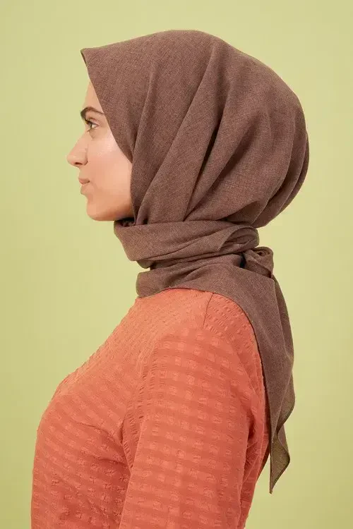 Taşlanmış Pamuk Eşarp - Kahverengi - MADAME POLO