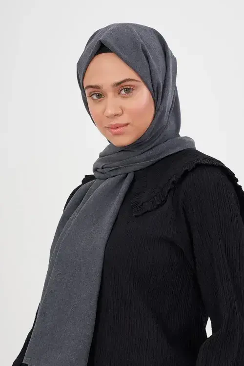 Taşlanmış Pamuk Şal - Antrasit - 2