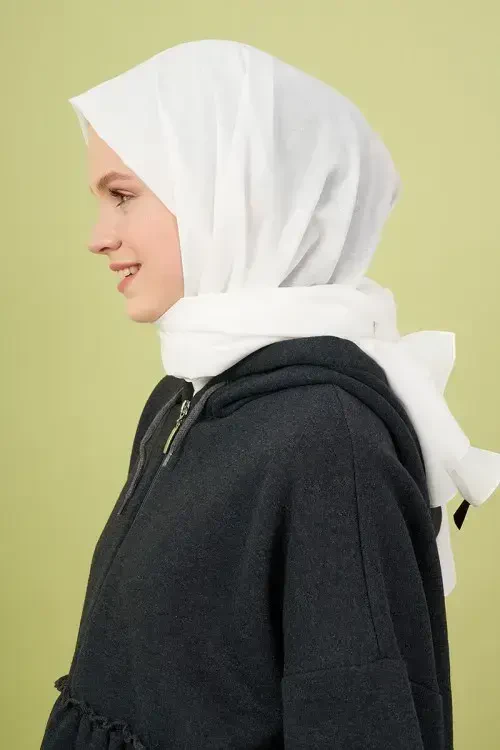 Taşlanmış Pamuk Şal - Beyaz - MADAME POLO