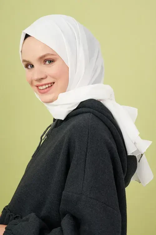 Taşlanmış Pamuk Şal - Beyaz - MADAME POLO