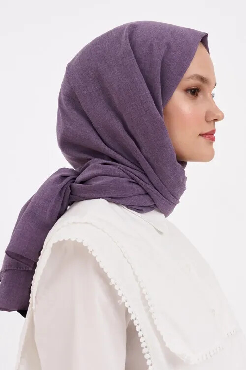 Taşlanmış Pamuk Şal - Leylak - MADAME POLO