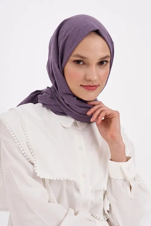 Taşlanmış Pamuk Şal - Leylak - 1