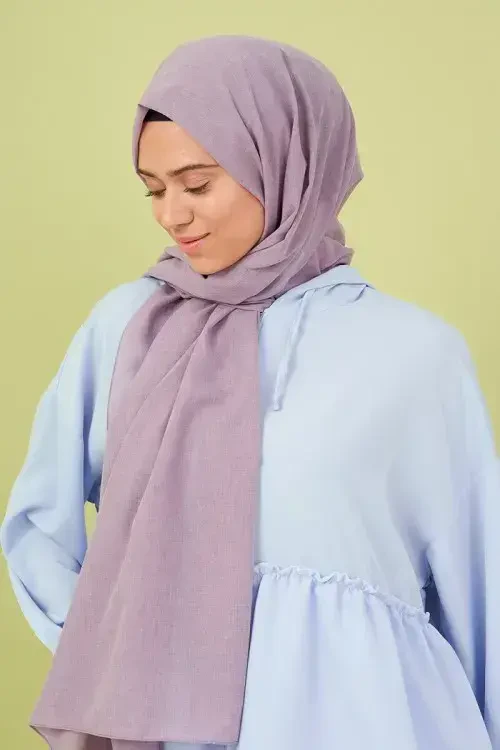 Taşlanmış Pamuk Şal - Lila - MADAME POLO