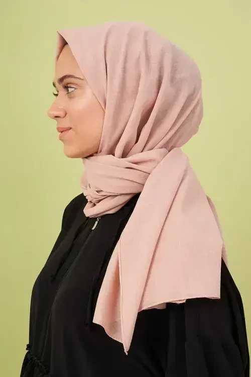 Kübra Koç Taşlanmış Pamuk Şal - Pudra - MADAME POLO