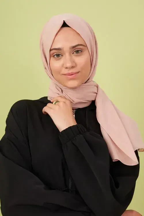 Kübra Koç Taşlanmış Pamuk Şal - Pudra - 4