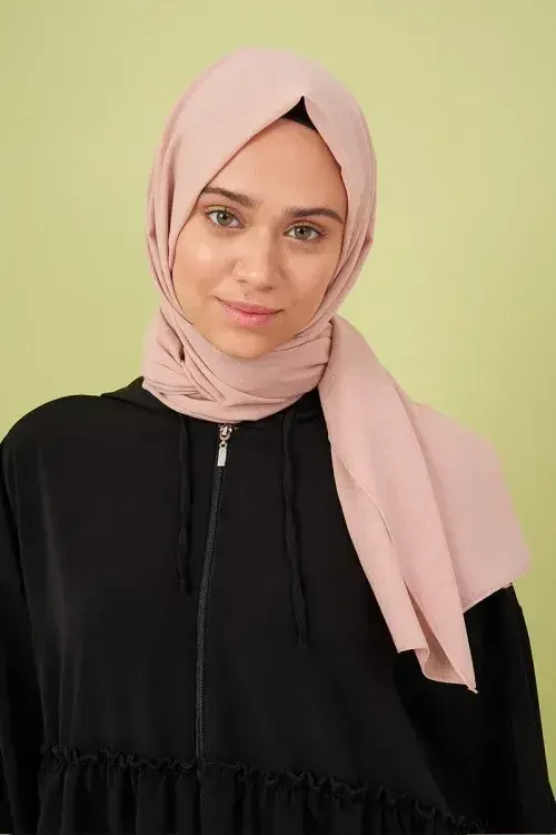 Kübra Koç Taşlanmış Pamuk Şal - Pudra - MADAME POLO