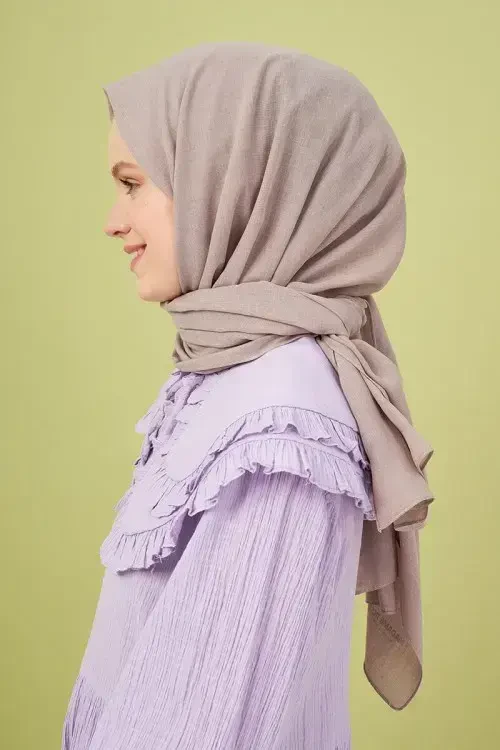 Taşlanmış Pamuk Şal - Vizon - MADAME POLO