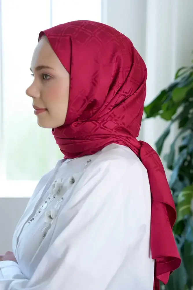 Timeless Koleksiyonu Kare Desen - Frambuaz - MADAME POLO