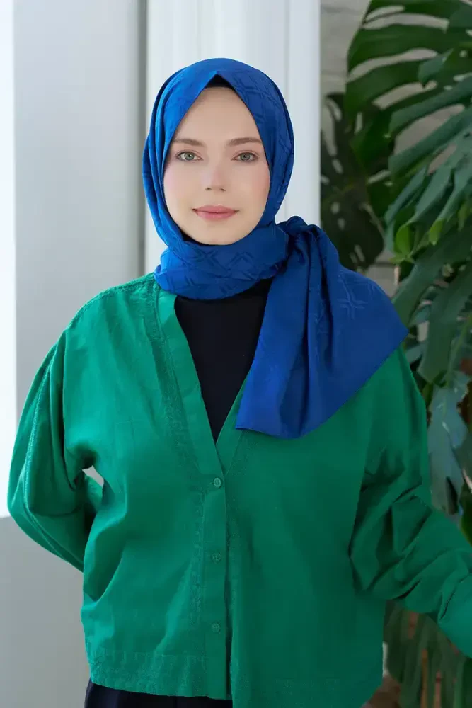 Timeless Koleksiyonu Kare Desen - Mavi - MADAME POLO