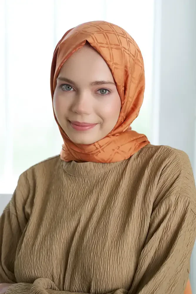 Timeless Koleksiyonu Kare Desen - Şeftali - MADAME POLO