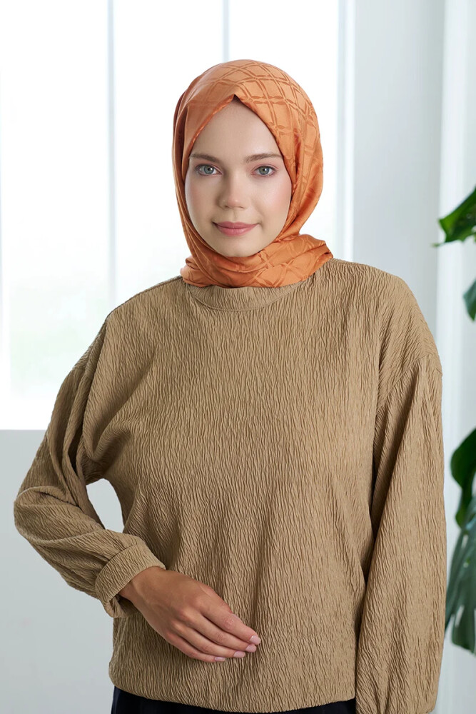 Timeless Koleksiyonu Kare Desen - Şeftali - MADAME POLO