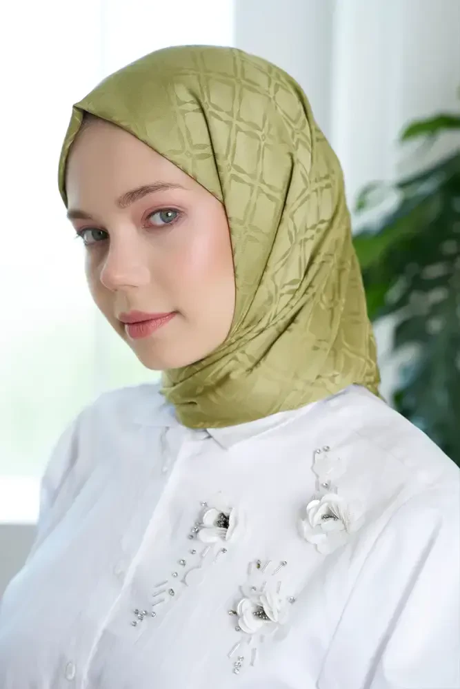 Timeless Koleksiyonu Kare Desen - Yağ Yeşili - MADAME POLO