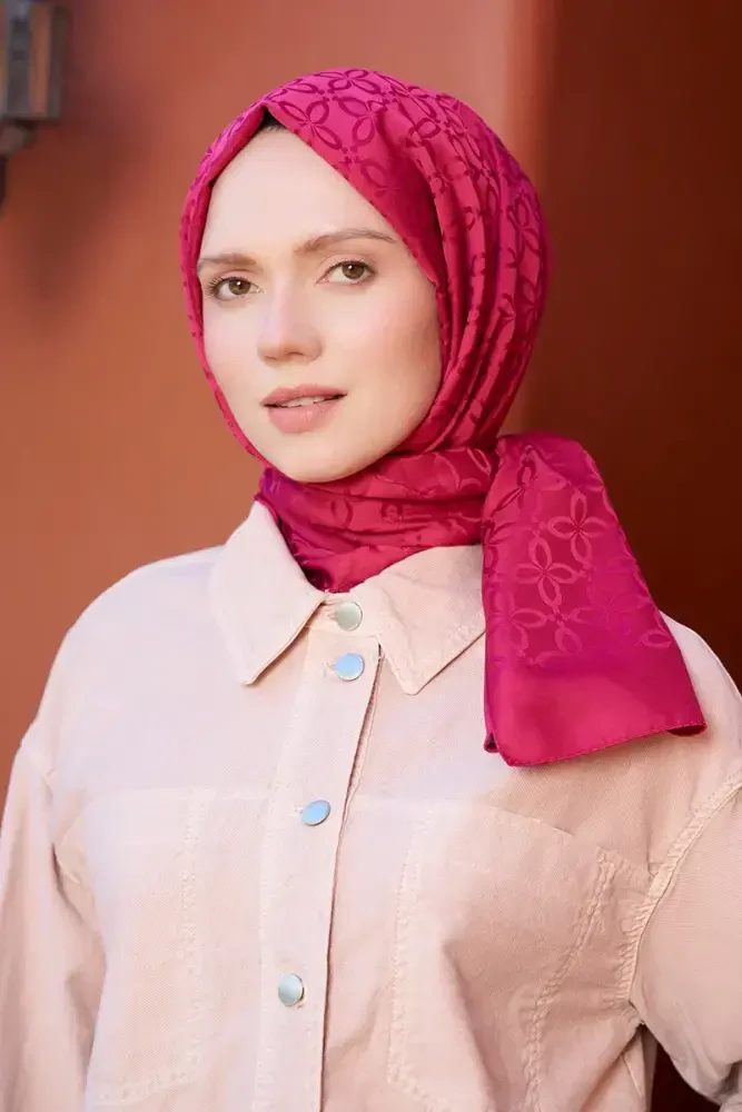 Timeless Koleksiyonu Yonca Desen - Frambuaz - MADAME POLO