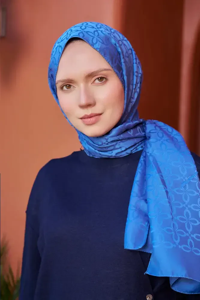 Timeless Koleksiyonu Yonca Desen - Mavi - MADAME POLO