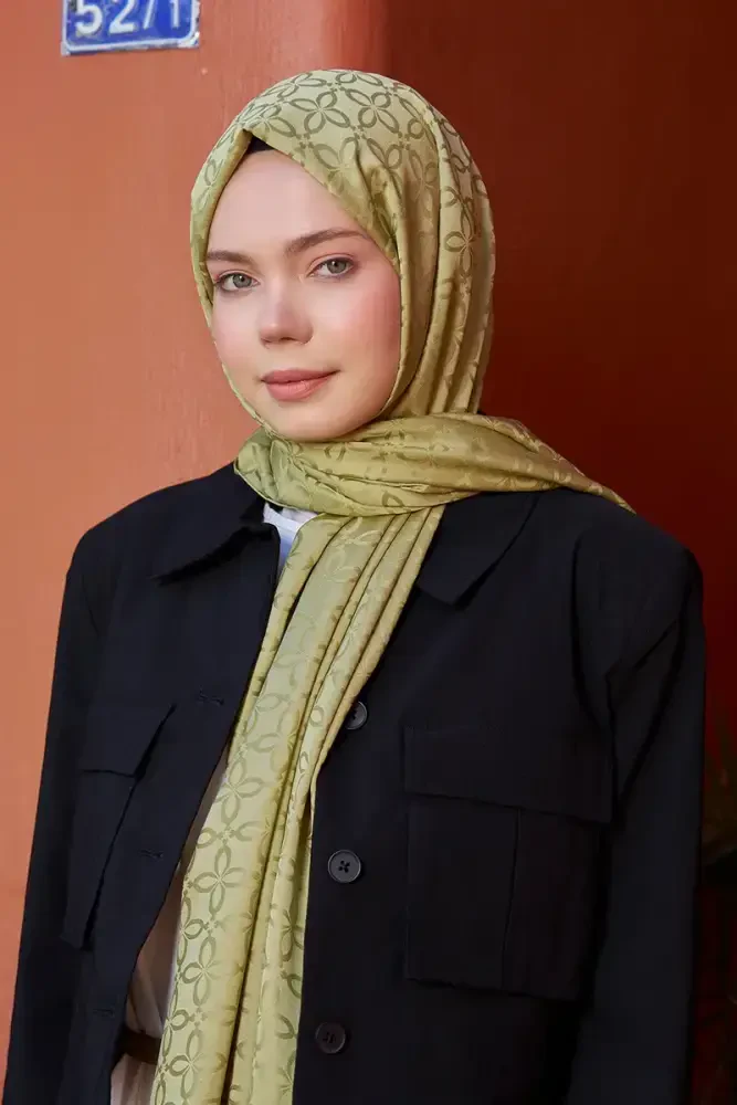 Timeless Koleksiyonu Yonca Desen - Yağ Yeşili - MADAME POLO