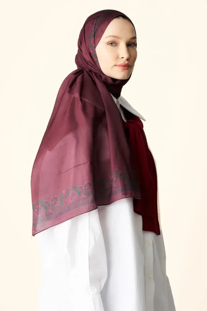 Verona Desenli Pamuk Dokulu Şal - Bordo - 4