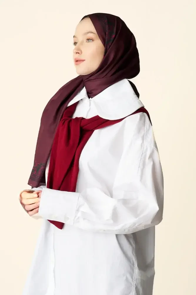 Verona Desenli Pamuk Dokulu Şal - Bordo - MADAME POLO