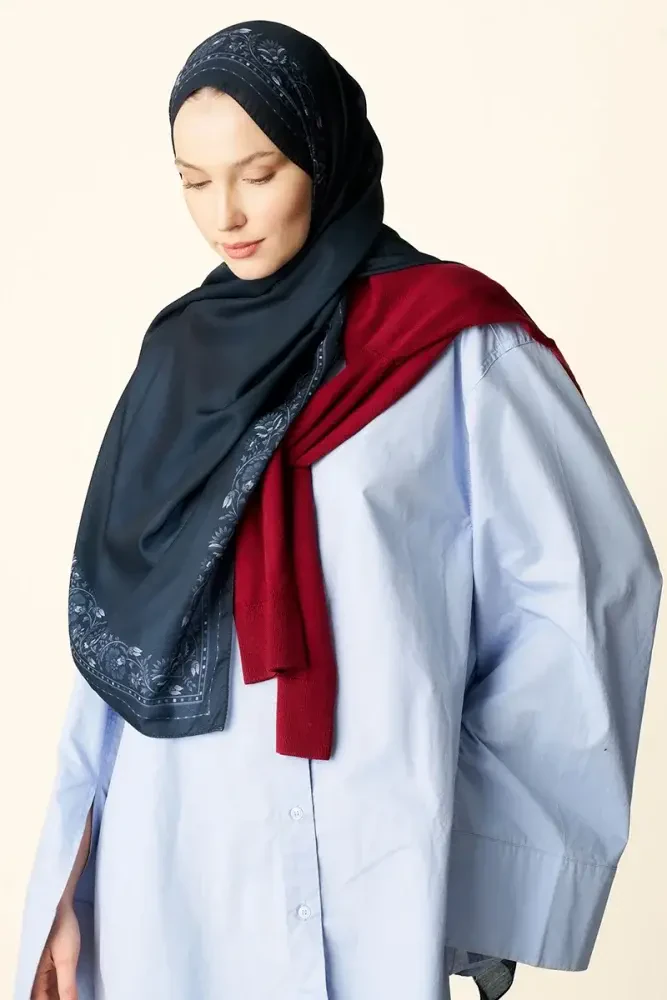 Verona Desenli Pamuk Dokulu Şal - Siyah - MADAME POLO