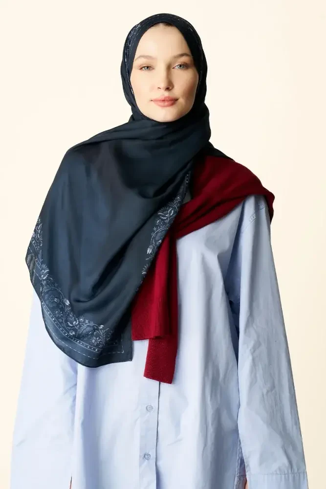 Verona Desenli Pamuk Dokulu Şal - Siyah - MADAME POLO