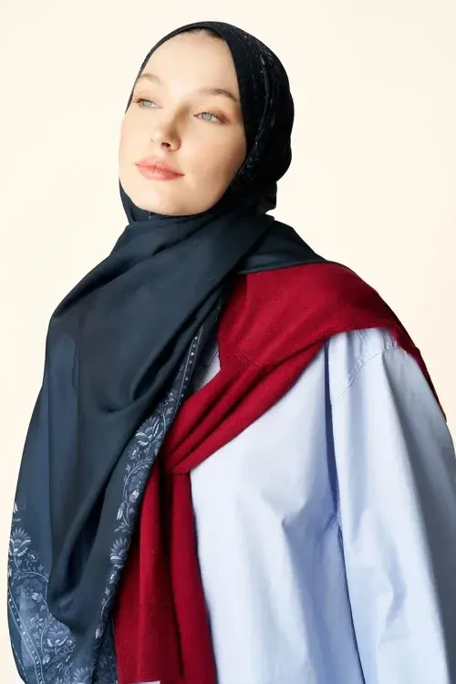 Verona Desenli Pamuk Dokulu Şal - Siyah 