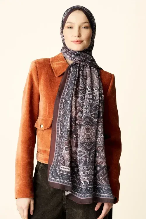 Yekta Desenli Pamuk Dokulu Şal - Acı Kahve 