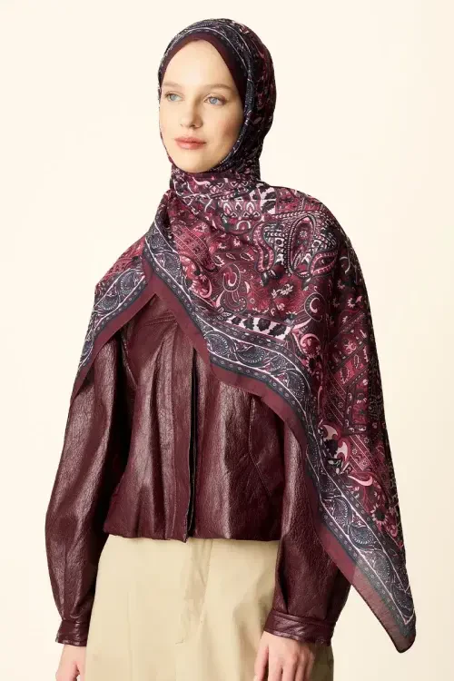 Yekta Desenli Pamuk Dokulu Şal - Bordo 