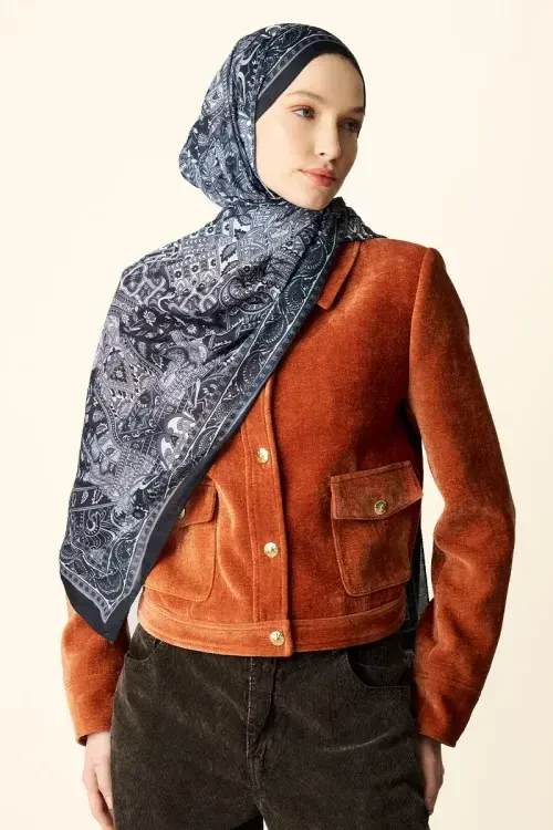 Yekta Desenli Pamuk Dokulu Şal - Siyah 