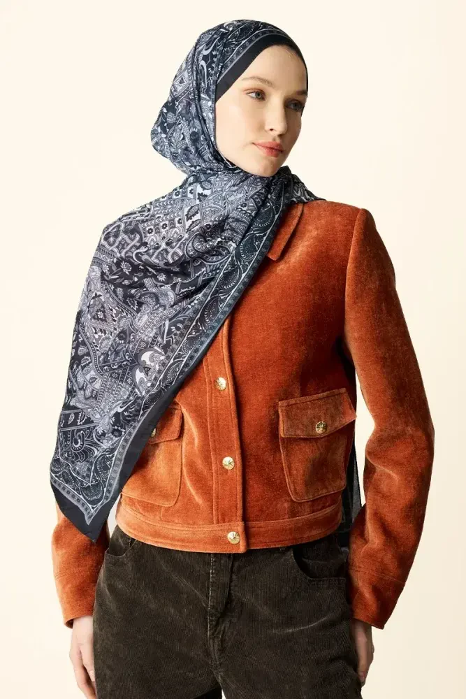 Yekta Desenli Pamuk Dokulu Şal - Siyah - 1