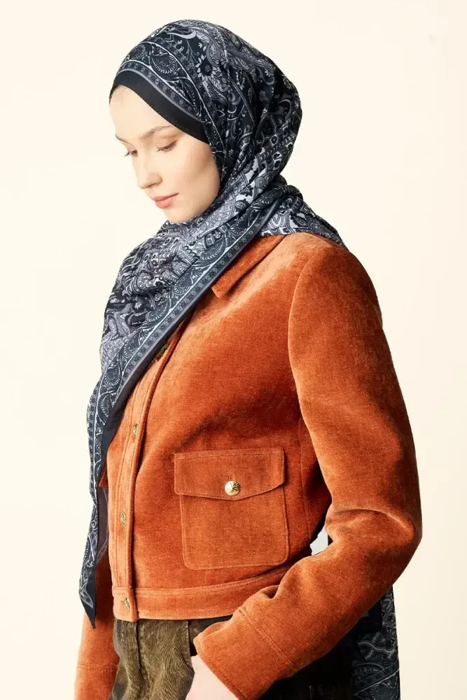 Yekta Desenli Pamuk Dokulu Şal - Siyah - MADAME POLO