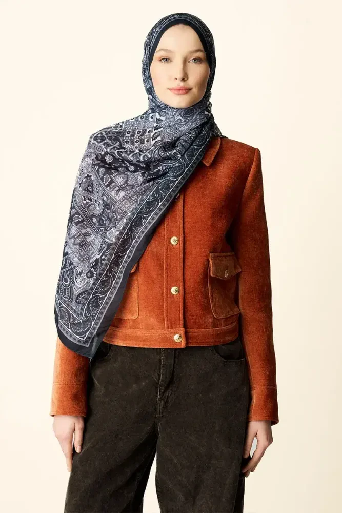 Yekta Desenli Pamuk Dokulu Şal - Siyah - MADAME POLO