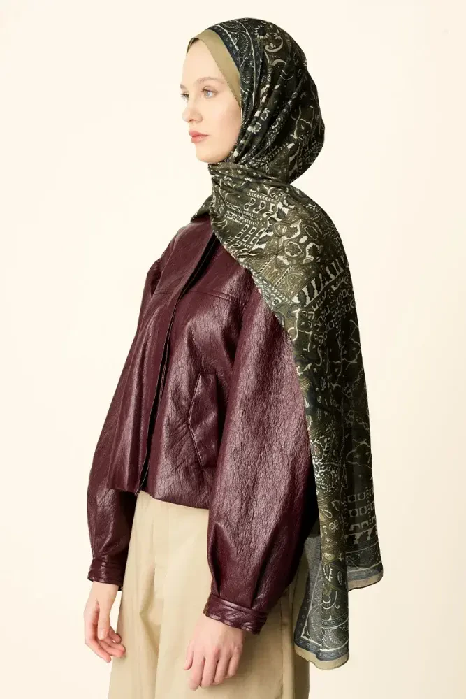 Yekta Desenli Pamuk Dokulu Şal - Yeşil - MADAME POLO