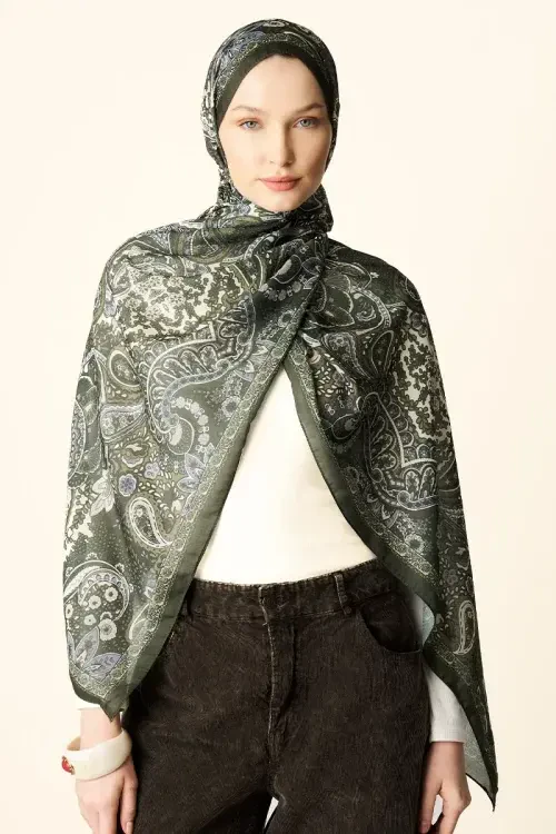 Zaria Desenli Pamuk Dokulu Şal - Yeşil 