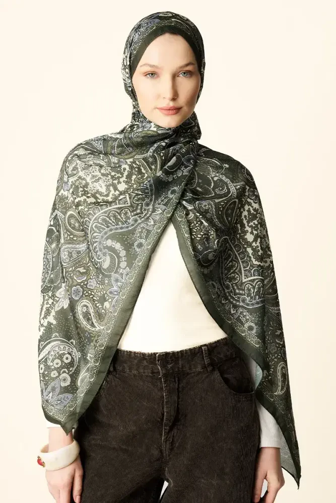Zaria Desenli Pamuk Dokulu Şal - Yeşil - 1